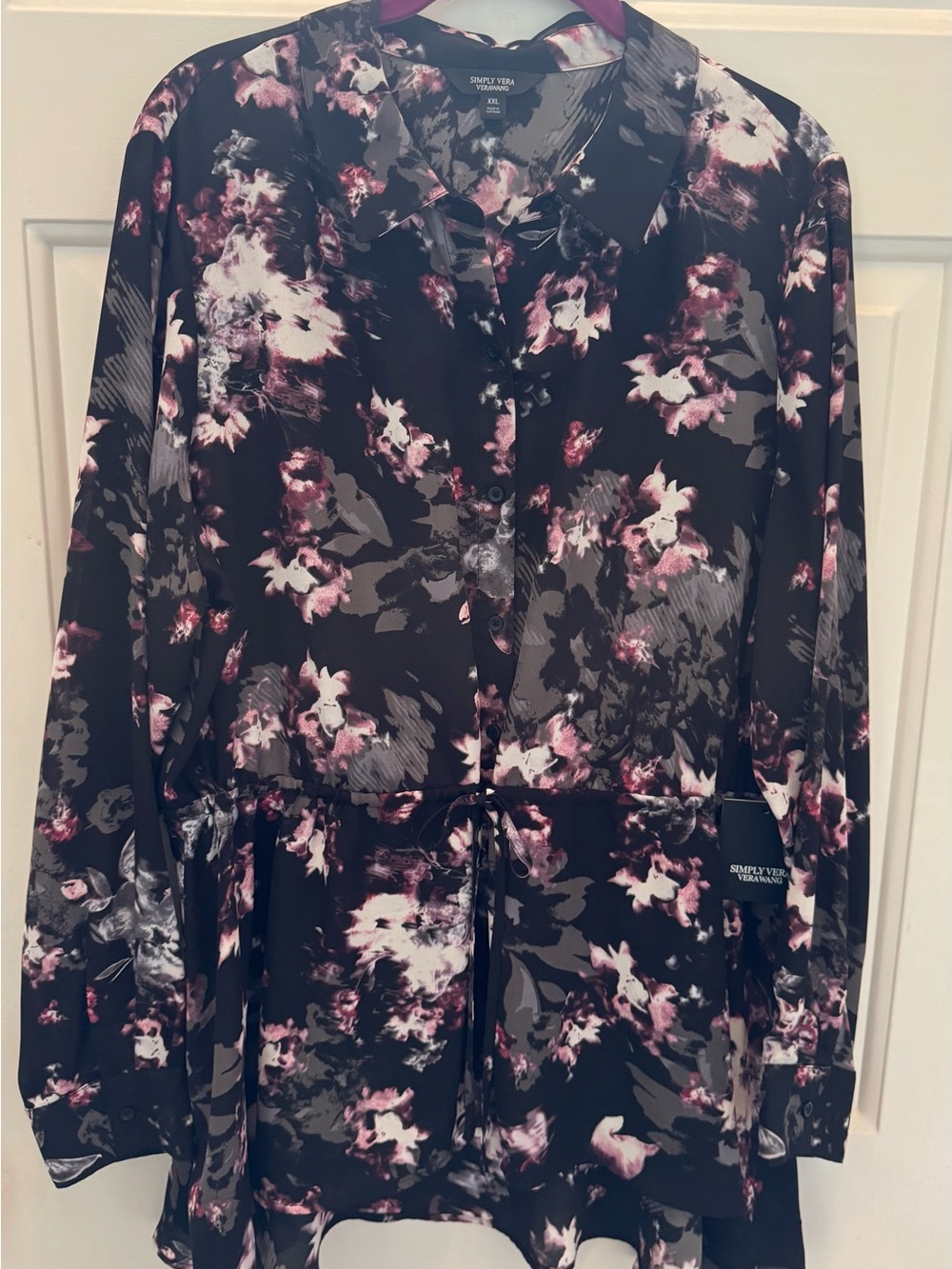 Simply Vera Vera Wang Black Floral Button-Up Blouse